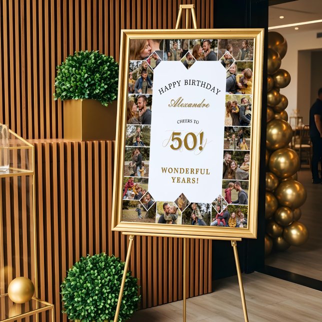 Affiche Joyeux Anniversaire pour 50 Ans de Collage de Phot (Happy Birthday Cheers To 50 Years Photo Collage Poster)