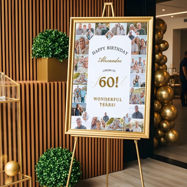 Affiche Joyeux Anniversaire pour 60 Ans Collage de Photos (Happy Birthday Cheers To 60 Years Photo Collage Poster)