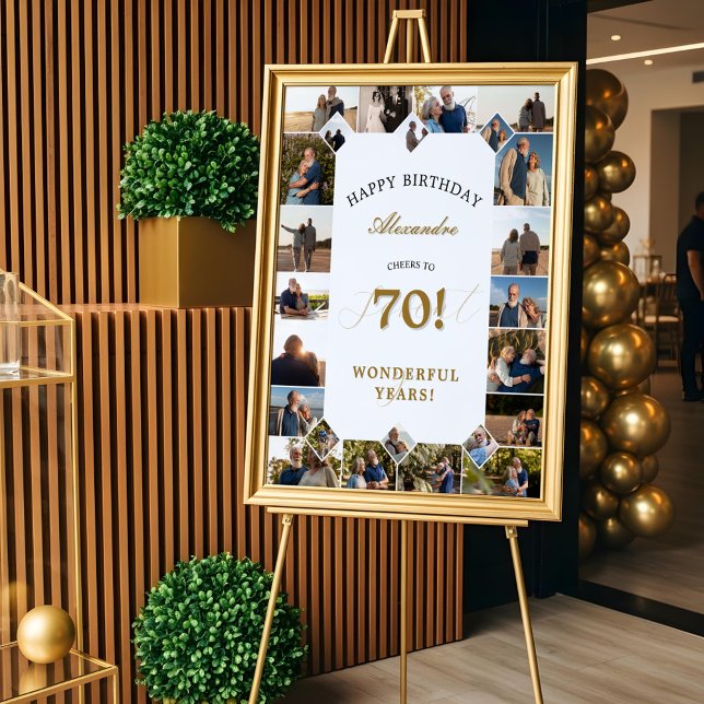 Affiche Joyeux Anniversaire pour 70 Ans de Collage de Phot (Happy Birthday Cheers To 70 Years Photo Collage Poster)