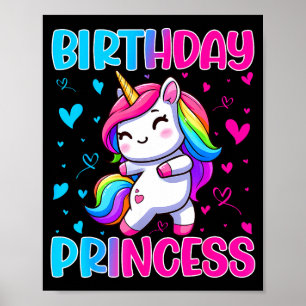 Affiche Joyeux Anniversaire Princesse Licorne Mignon Cœur