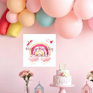 Affiche Joyeux Anniversaire rose arc-en-ciel personnalisé