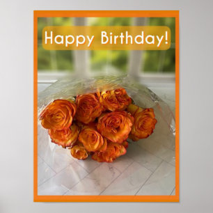 Affiche Joyeux anniversaire ! Roses orange et jaune