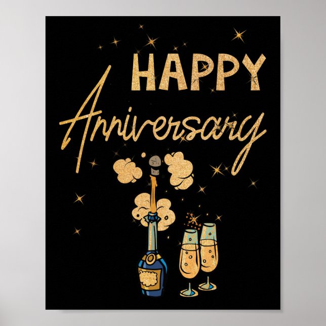 Affiche Joyeux Anniversaire Salue Bouteille De Vin (Devant)