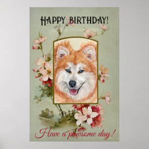 Affiche Joyeux anniversaire Salutations Akita inu cheveux