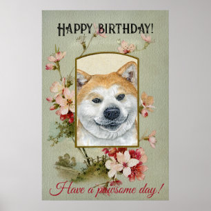 Affiche Joyeux anniversaire Salutations Akita inu fawn