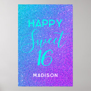 Affiche Joyeux Anniversaire Sweet 16 Personnalisé Turquois