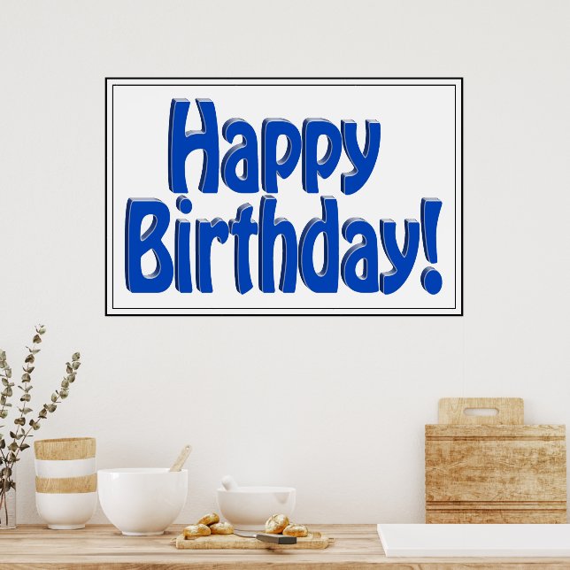Affiche Joyeux Anniversaire Texte HOBO - Bleu (Cuisine)