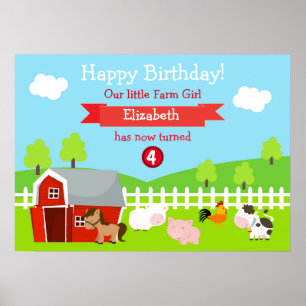 Affiche Joyeux Anniversaire Unisexe Animaux de Ferme Migno