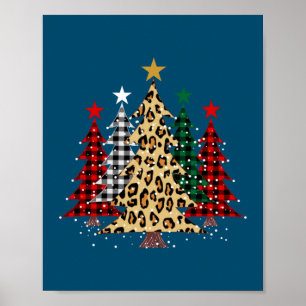 Affiche Joyeux arbres de Noël avec Buffalo Plaid & Leopard