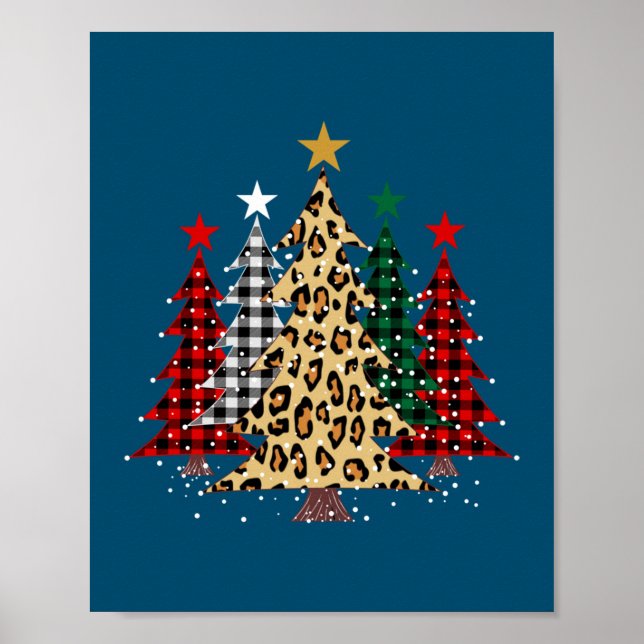 Affiche Joyeux arbres de Noël avec Buffalo Plaid & Leopard (Devant)