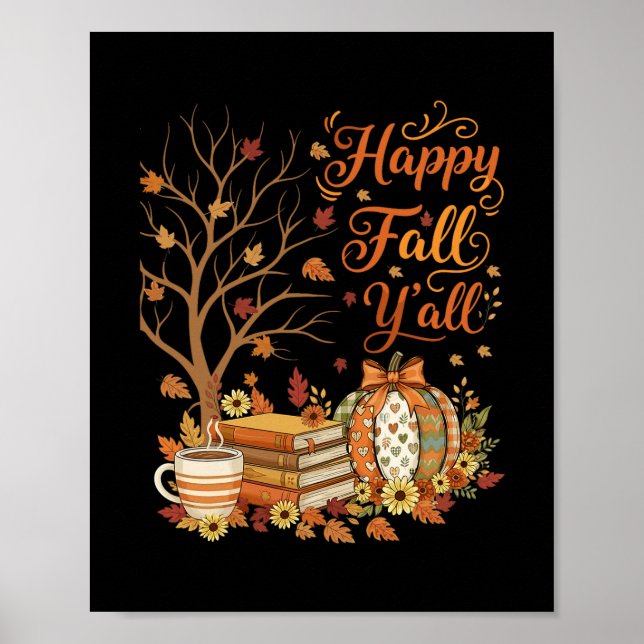 Affiche Joyeux automne à tous Fleur de citrouille Café d'a (Devant)