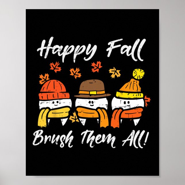 Affiche Joyeux automne les brosse tous les dents Thanksgiv (Devant)