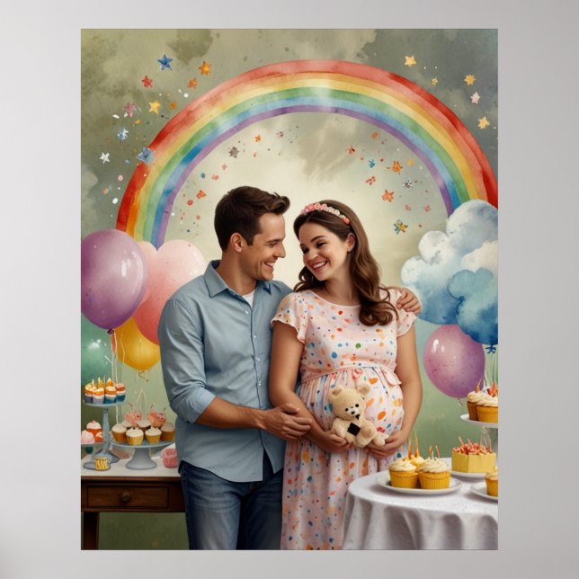 Affiche Joyeux Baby shower avec maman et papa (Devant)