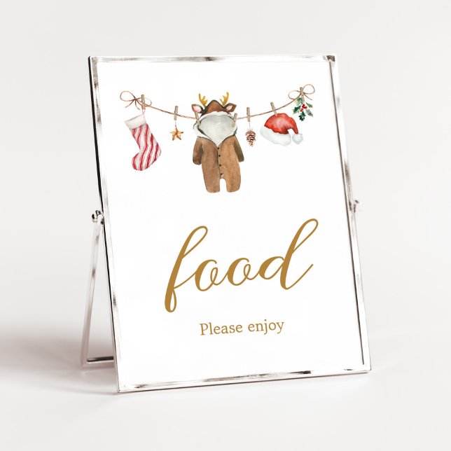 Affiche Joyeux Baby shower de vêtements de Noël (Merry Little Clothes Baby Shower Food Sign)