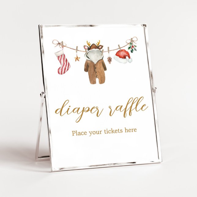 Affiche Joyeux Baby shower de vêtements de Noël (Merry Little Clothes Baby Shower Diaper Raffle Sign)