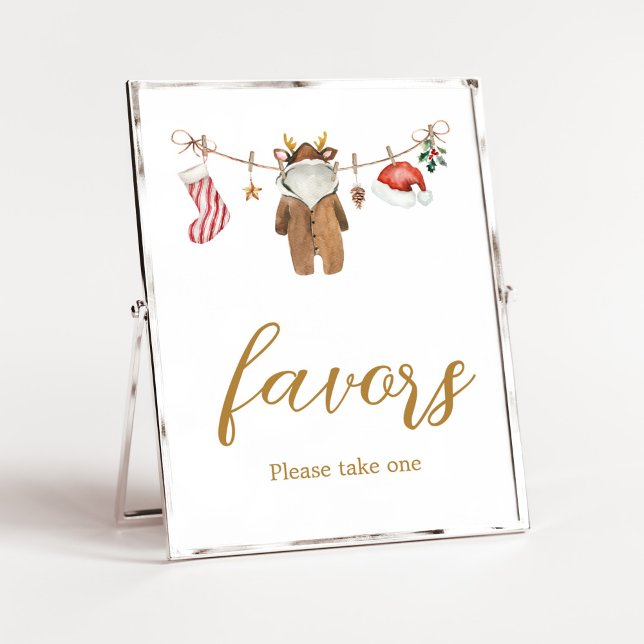Affiche Joyeux Baby shower de vêtements de Noël Faveurs (Merry Little Clothes Baby Shower Favors Sign)
