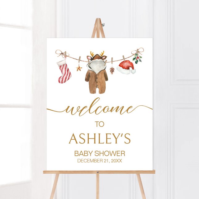 Affiche Joyeux Baby shower Vêtements de Noël Bienvenue (Merry Little Clothes Baby Shower Welcome Sign)