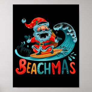 Affiche Joyeux Beachmas Santa Surfant Design Rétro