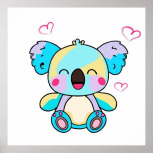 Affiche Joyeux bébé koala souriant ours avec coeur d'amour
