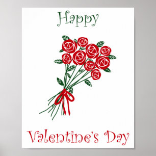 Affiche Joyeux Bouquet De Fleurs Rouges Du Jour Des Valent