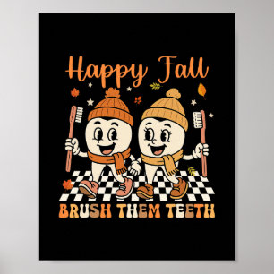 Affiche Joyeux brossage d'automne des dents de dentiste de
