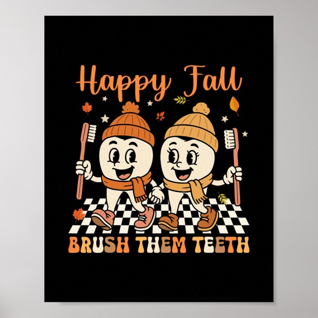 Affiche Joyeux brossage d'automne des dents de dentiste de (Devant)