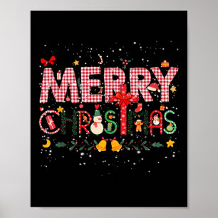 Affiche Joyeux Buffalo de Noël Plaid Red Père Noël Famille