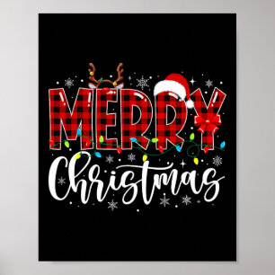 Affiche Joyeux Buffalo de Noël Plaid Red Père Noël Family 