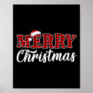 Affiche Joyeux Buffalo de Noël Plaid Red Père Noël Family