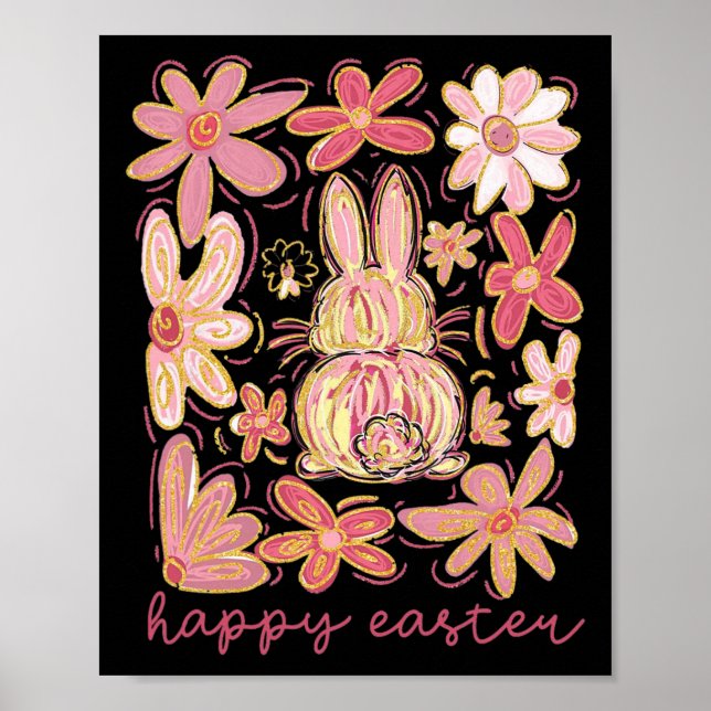 Affiche Joyeux Bunny de Pâques Boho Coquette de Pâques Pin (Devant)