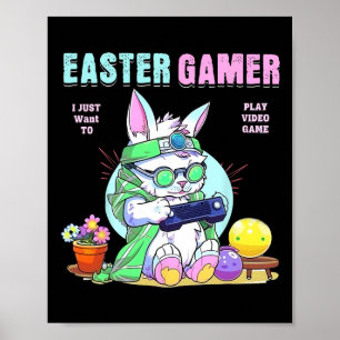 Affiche Joyeux Bunny de Pâques Funny Joueur Vidéo Garçons