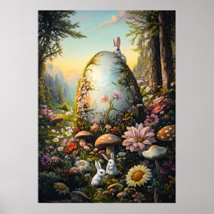 Affiche Joyeux Bunny Forêt de Pâques Art Mur lapin