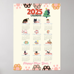 Affiche Joyeux calendrier mural de l'année 2025 pour les a