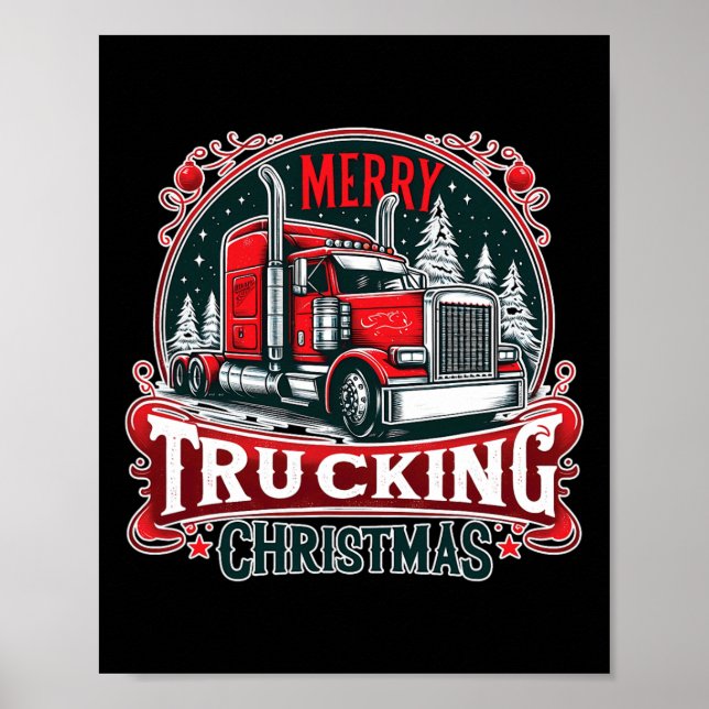 Affiche Joyeux Camion Cool de Noël Chauffeur de camion Fun (Devant)