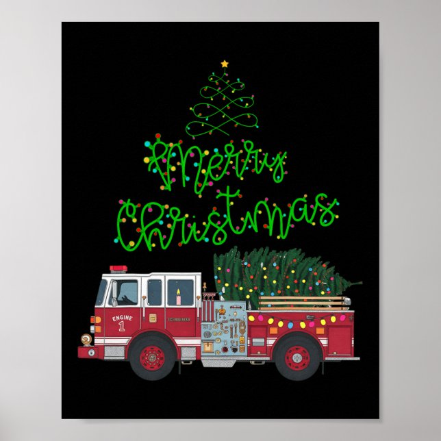 Affiche Joyeux Camion de Noël Xmas Tree Lights Garçons à (Devant)