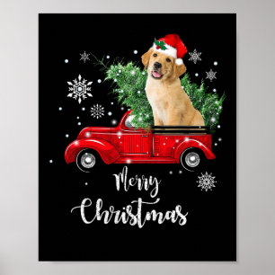 Affiche Joyeux Camion Rouge Arbre de Noël Golden Retriever