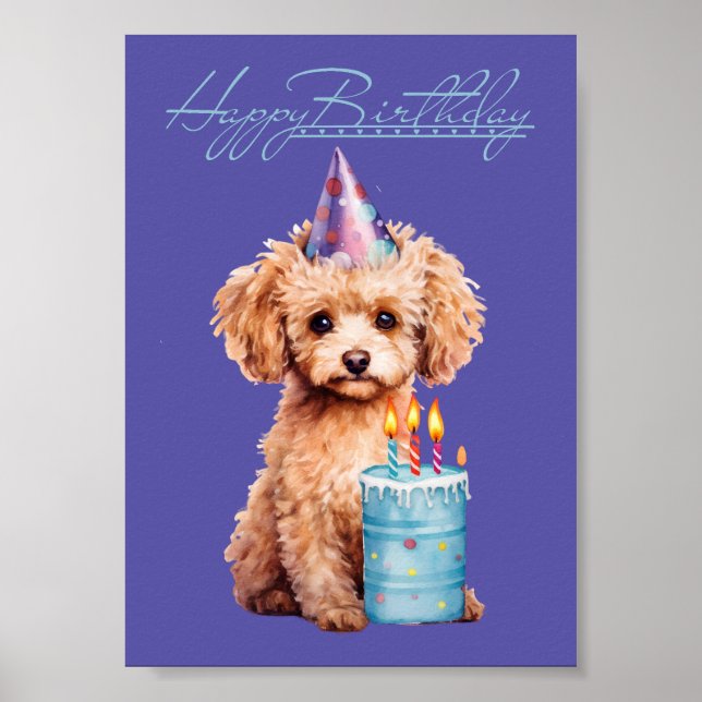 Affiche Joyeux caniche d'anniversaire avec Casquette de fê (Devant)