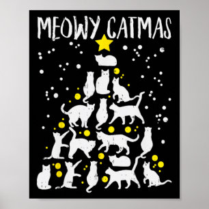 Affiche Joyeux Catmas Meow Noël Arbre Catmas Chat Christ