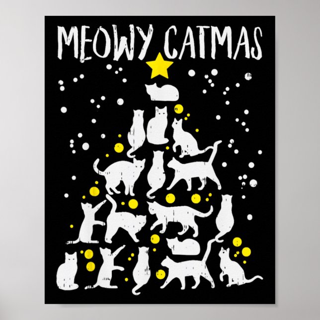 Affiche Joyeux Catmas Meow Noël Arbre Catmas Chat Christ (Devant)