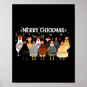 Affiche Joyeux Chickmas Poulet fermier Santa Hat Xmas Lumi