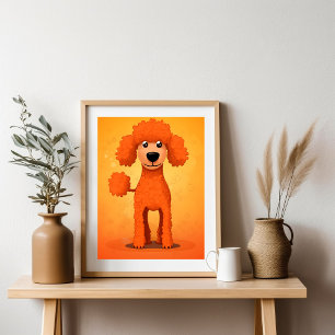 Affiche Joyeux chien de caniche orange