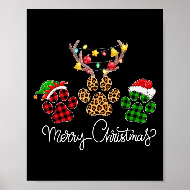 Affiche Joyeux Chien De Noël Paws Éclairage Buffalo Plaid  (Devant)