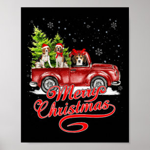 Affiche Joyeux Chiens Beagles de Noël Père Noël Reindeer R