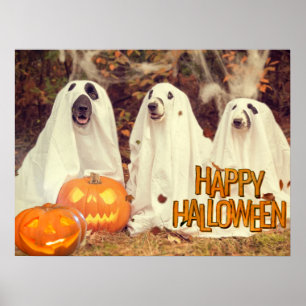 Affiche Joyeux Chiens mignons d'Halloween en costumes fant