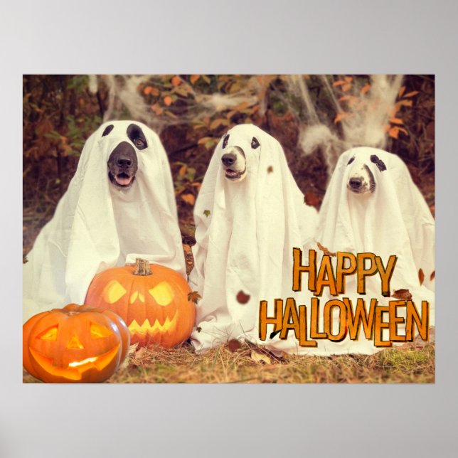 Affiche Joyeux Chiens mignons d'Halloween en costumes fant (Devant)