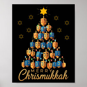 Affiche Joyeux Chrismukkah Bonne fête de Hanouka Dreidel N