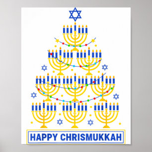 Affiche Joyeux Chrismukkah Hanukkah Arbre Lumineux Fête Ju