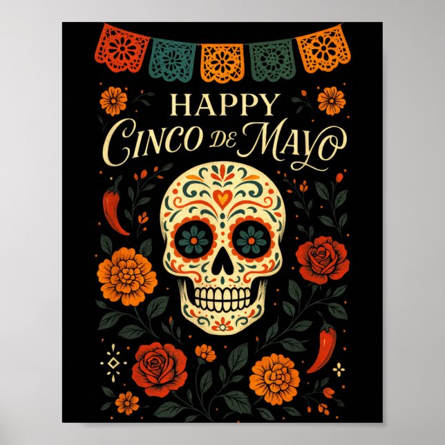 Affiche Joyeux Cinco De Mayo - Fête de crâne  (Devant)