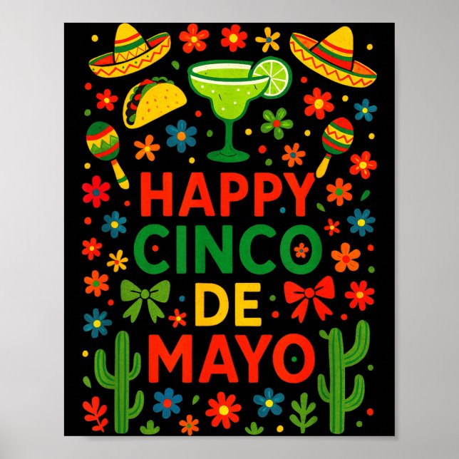 Affiche Joyeux cinco de mayo - fête mexicaine fiesta cactu (Devant)
