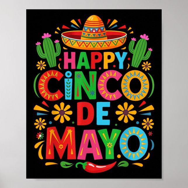 Affiche Joyeux Cinco De Mayo Fiesta Parti Mexicain Hommes  (Devant)